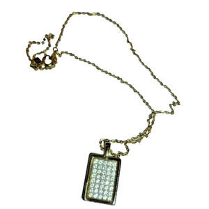 Vintage CCI Gold Tone Necklace Chain Rectangle Art deco Style Pendant Rhinestone